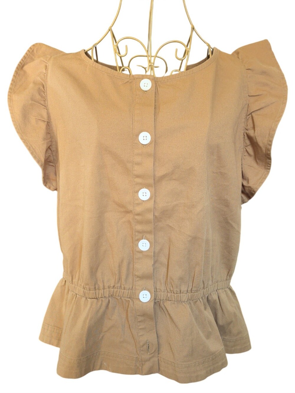 ​Free Assembly Tan Ruffle Sleeve Peplum Blouse - Size XL